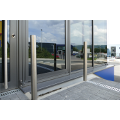 Stainless steel post |  76 mm | without decorative ring | stationary, to be fixed by plugswith base plate  150 x 5 mm | without lock | with 2 eyelets